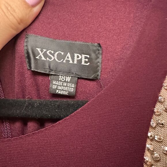 Xscape Dress Womens Size 18W Wine Long Sleeve Crystal Beading Side Panel Formal - Picture 5 of 8